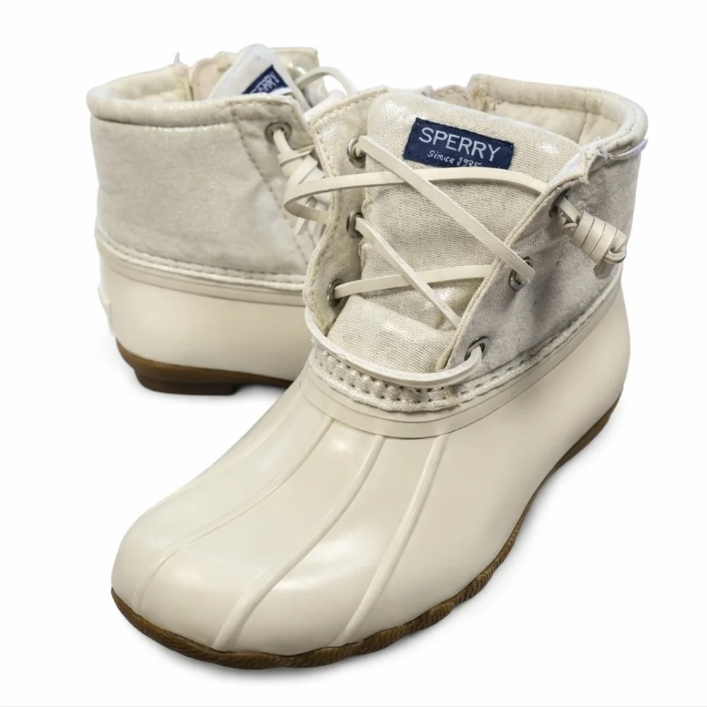 Sperry Kids Cream Glitter Duck Boots Size 10 Waterproof Rain Snow